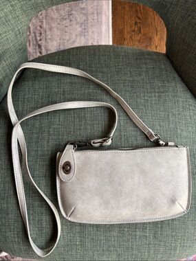 Joy Susan mini Crossbody wristlet clutch silver metallic neutral purse bag Women